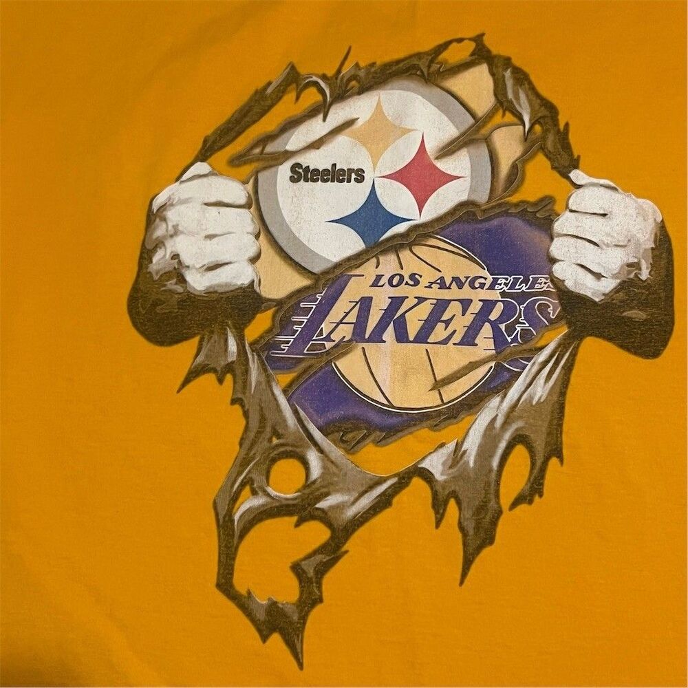 Pittsburgh Steelers x Los Angeles Lakers Graphic T-Shirt Gold Mens 2XL